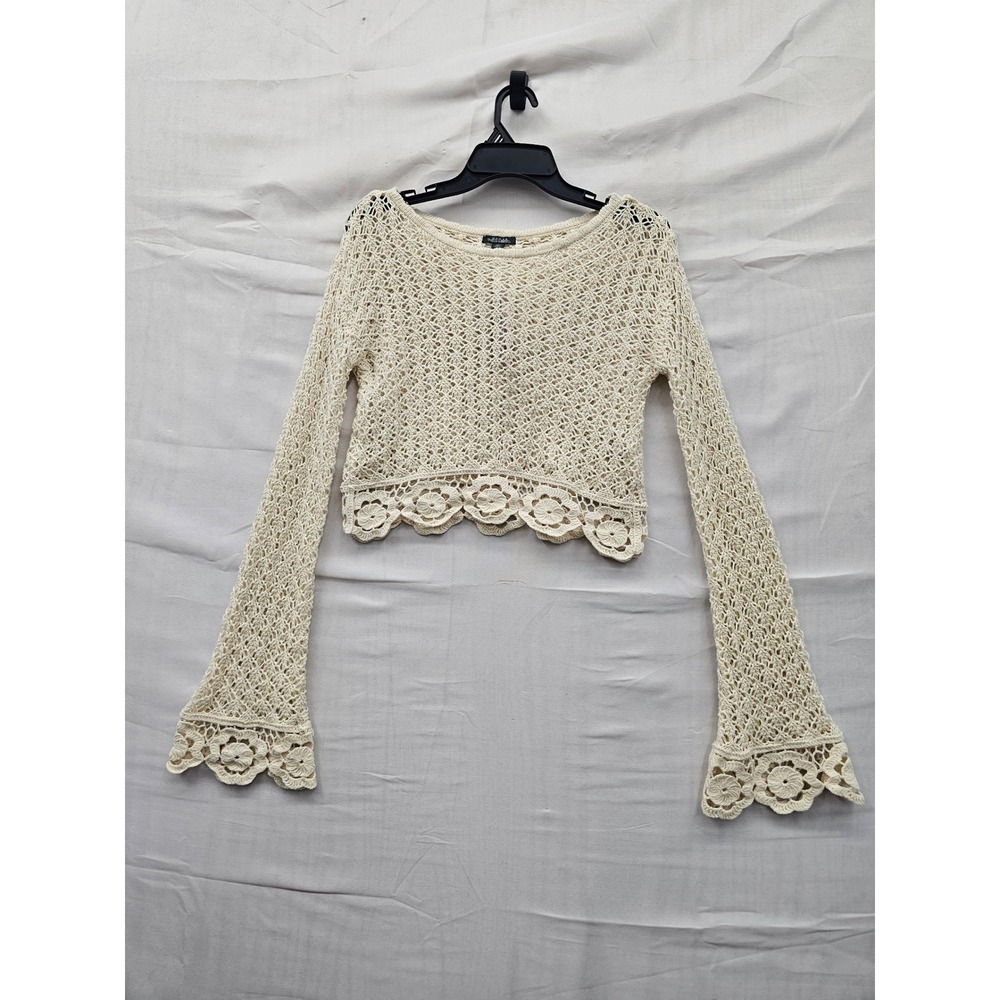 Wild Fable Womens Crochet Pullover Top Cream Cotton Blend Casual Size XXS